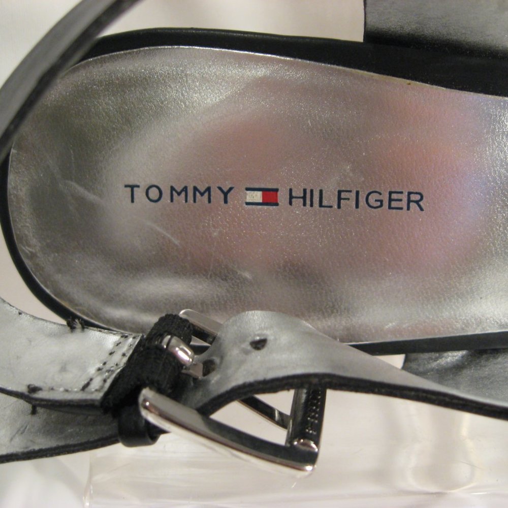 TOMMY HILFIGER SIZ. 8.5 M STRAPPY BLACK CORK WEDGE SANDALS - NICE! - Picture 6 of 7